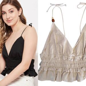 Sim And Sam Natural Poplin Smoked Waist Tank Top XL NWT Linen Blend 51216BL